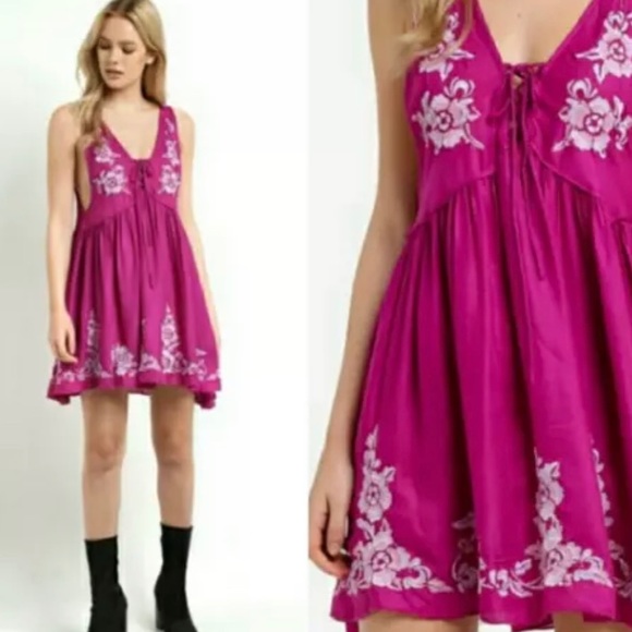 Free People Dresses & Skirts - Intimately Free People 'Aida' Magenta Embroidered